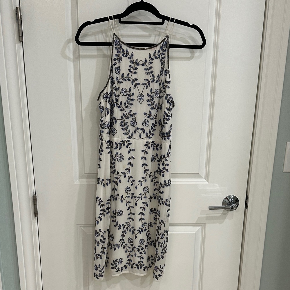 Gianni Bini White and Navy Embroidered Midi Dress